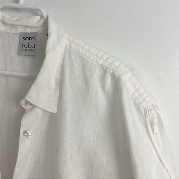 Sara Roka White Linen Button Down Blouse Sz Medium - Picture 4 of 15